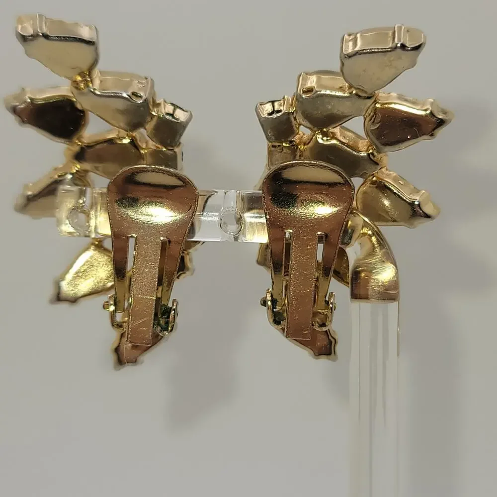 Vintage Gold-tone Clip On Earrings Frosted Pear Shaped Cabochons